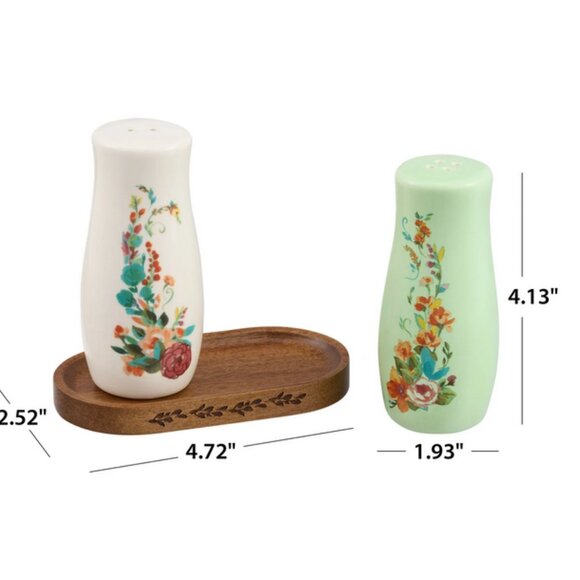 The Pioneer Woman Painted Meadow 3 Pieces Salt & Pepper Shakers with Acacia Wood - Picture 4 of 4